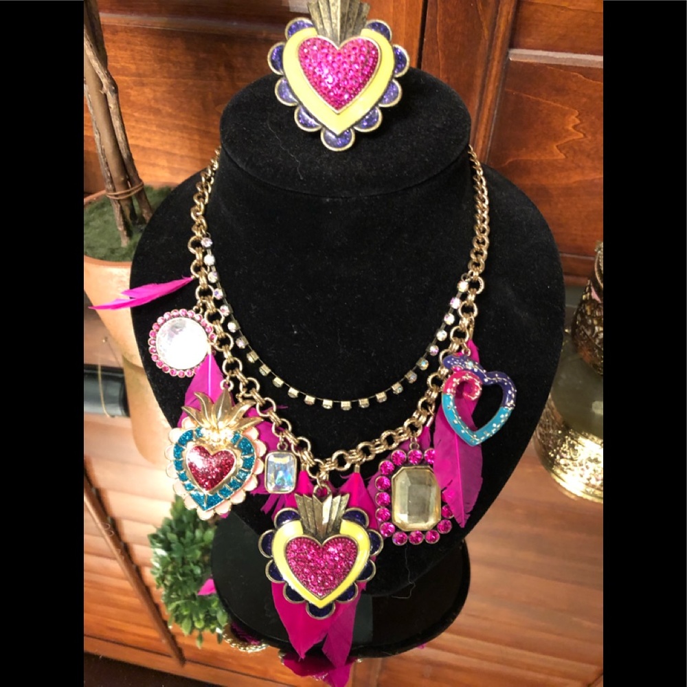 Betsey Johnson matching heart Necklace and ring